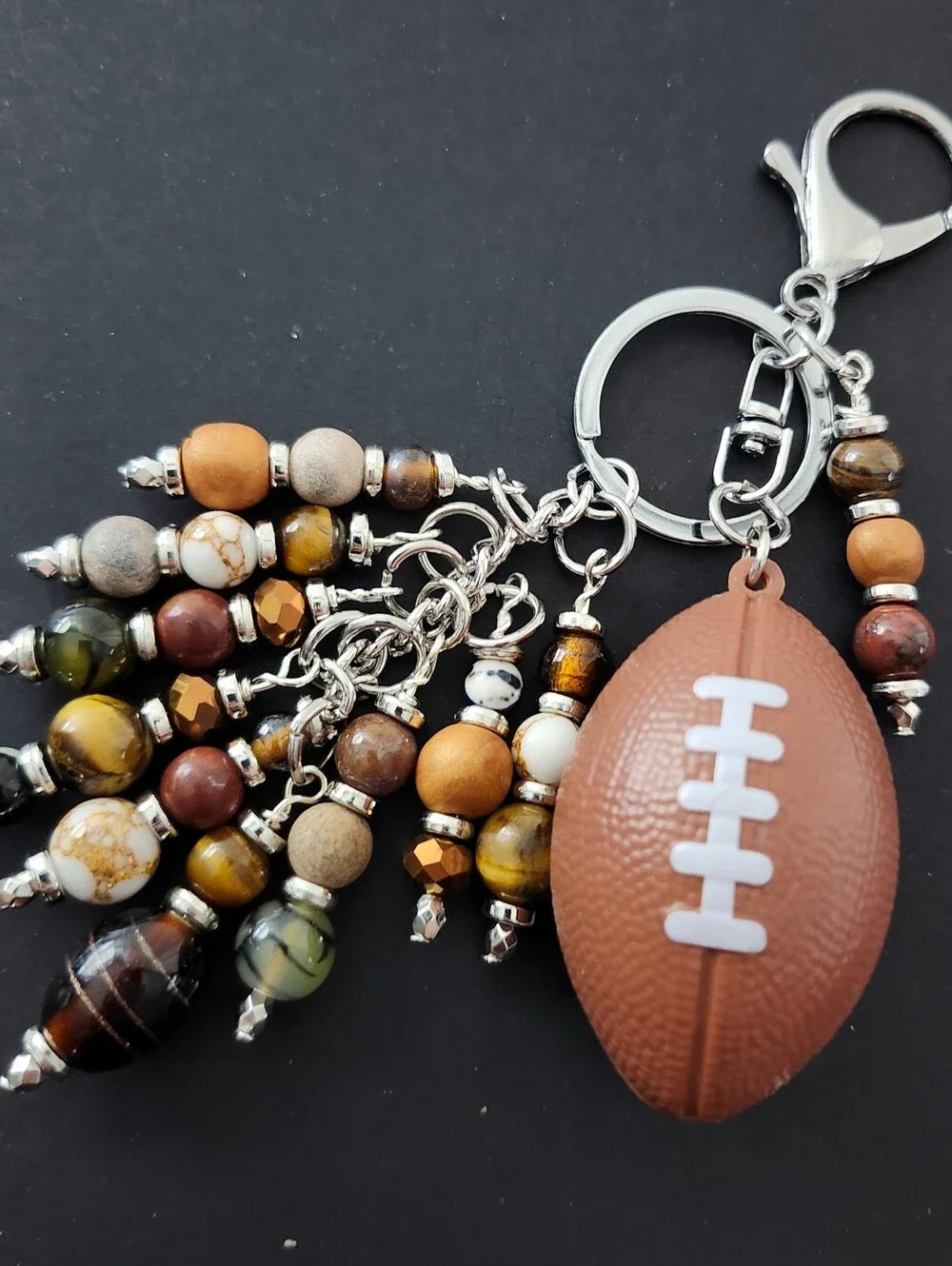 Football Purse Charm or Keychain Tigers Eye Jasper Agate Handcrafted